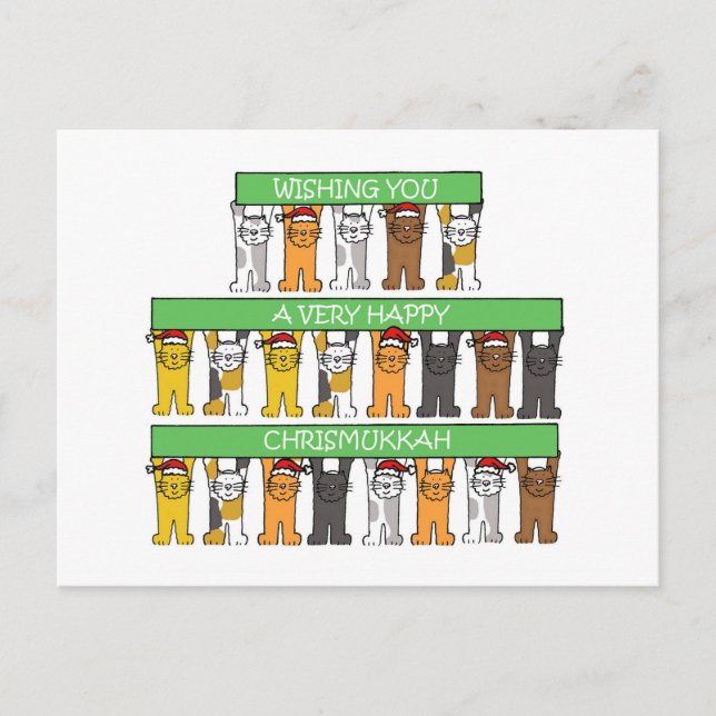 Happy Chrismukkah Cats Wearing Santa Hats Postcard (Front)