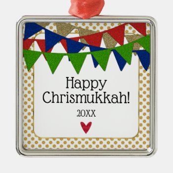 Happy Chrismukkah Christmas And Hanukkah Metal Ornament by teeloft at Zazzle