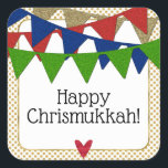 Happy Chrismukkah Christmas and Hanukkah Square Sticker<br><div class="desc">For the family that celebrates both Christmas and Hanukkah,  this design includes red and green for Christmas AND blue and gold for Hanukkah,  making it the perfect Chrismukkah design! "Happy Christmukkah!" may be personalized.</div>