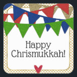 Happy Chrismukkah Christmas and Hanukkah Square Sticker<br><div class="desc">For the family that celebrates both Christmas and Hanukkah,  this design includes red and green for Christmas AND blue and gold for Hanukkah,  making it the perfect Chrismukkah design! "Happy Christmukkah!" may be personalized.</div>