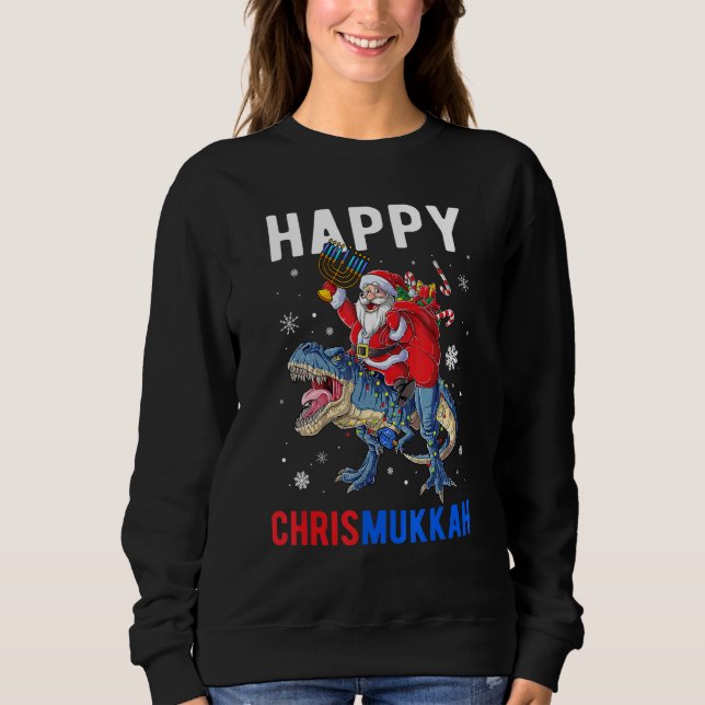 Happy Chrismukkah Dinosaur Santa Claus Christmas H Sweatshirt (Front)