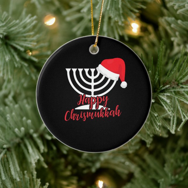 Happy Chrismukkah Funny Hanukkah and Christmas Ceramic Ornament (Tree)