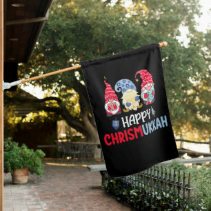 Happy Chrismukkah Gnomes Hanukkah Merry Christmas House Flag