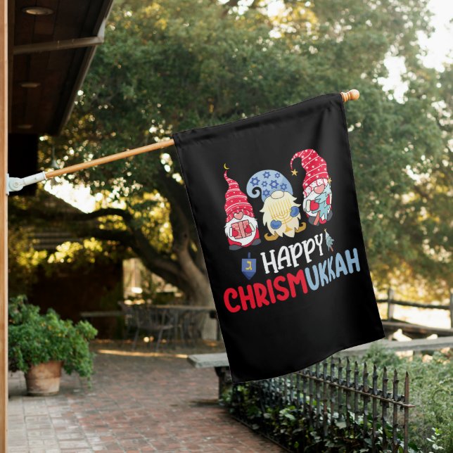 Happy Chrismukkah Gnomes Hanukkah Merry Christmas  House Flag (In SItu)