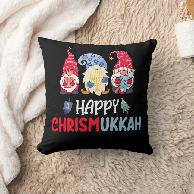 Happy Chrismukkah Gnomes Hanukkah Merry Christmas  Throw Pillow (Blanket)