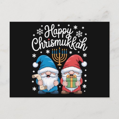 Happy Chrismukkah Gnomes Menorah Hanukkah Xmas Holiday Postcard