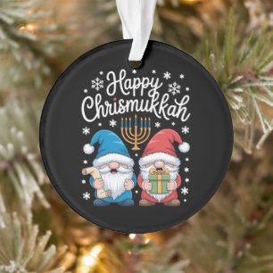 Happy Chrismukkah Gnomes Menorah Hanukkah Xmas Ornament