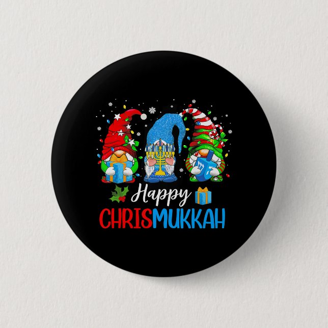 Happy Chrismukkah Gnomes Merry Christmas and Button (Front)