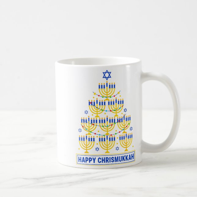 Happy Chrismukkah Hanukkah Light Tree Jewish Holid Coffee Mug (Right)