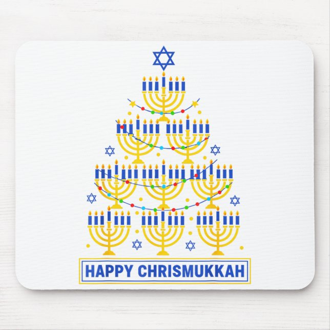 Happy Chrismukkah Hanukkah Light Tree Jewish Holid Mouse Pad (Front)