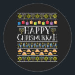 Happy Chrismukkah Hanukkah Ugly Christmas Theme De Classic Round Sticker<br><div class="desc">Happy Chrismukkah Hanukkah Ugly Christmas Theme Design Gifts</div>