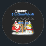 Happy Chrismukkah Jewish Christmas Hanukkah Classic Round Sticker<br><div class="desc">Santa Christmas Boys Kids Youth Men. Funny Humor graphic tee costume for those who believe in Santa Claus,  love Deer,  Reindeer,  Elf,  Elves,  singing songs,  party decorations,  tree,  hat,  socks This Christmas tee with Graphic is great Christmas gift</div>