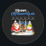 Happy Chrismukkah Jewish Christmas Hanukkah Classic Round Sticker<br><div class="desc">Santa Christmas Boys Kids Youth Men. Funny Humor graphic tee costume for those who believe in Santa Claus,  love Deer,  Reindeer,  Elf,  Elves,  singing songs,  party decorations,  tree,  hat,  socks This Christmas tee with Graphic is great Christmas gift</div>