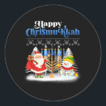 Happy Chrismukkah Jewish Christmas Hanukkah Classic Round Sticker<br><div class="desc">Santa Christmas Boys Kids Youth Men. Funny Humor graphic tee costume for those who believe in Santa Claus,  love Deer,  Reindeer,  Elf,  Elves,  singing songs,  party decorations,  tree,  hat,  socks This Christmas tee with Graphic is great Christmas gift</div>