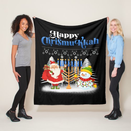 Happy Chrismukkah Jewish Christmas Hanukkah Fleece Blanket