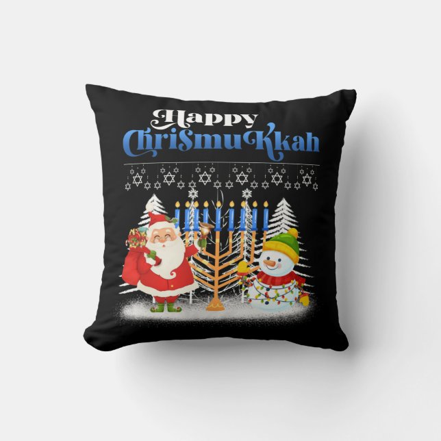 Happy Chrismukkah Jewish Christmas Hanukkah Throw Pillow (Front)