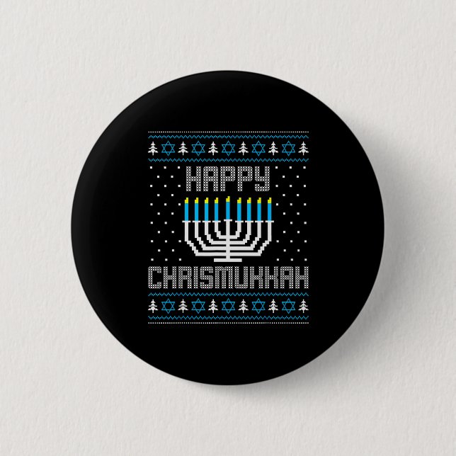 Happy Chrismukkah Menorah Ugly Sweater Christmas H Button (Front)