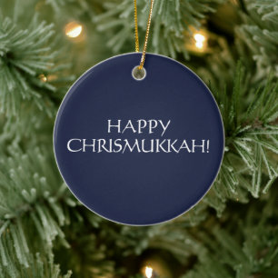 Happy Chrismukkah navy Christmas jewish Holiday Ceramic Ornament