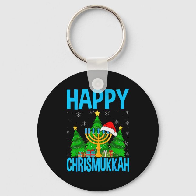 Happy Chrismukkah Santa Hat Christmas Hanukkah Sle Keychain (Front)