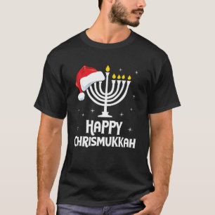 Happy Chrismukkah Santa Hat Menorah Christmas T-Shirt
