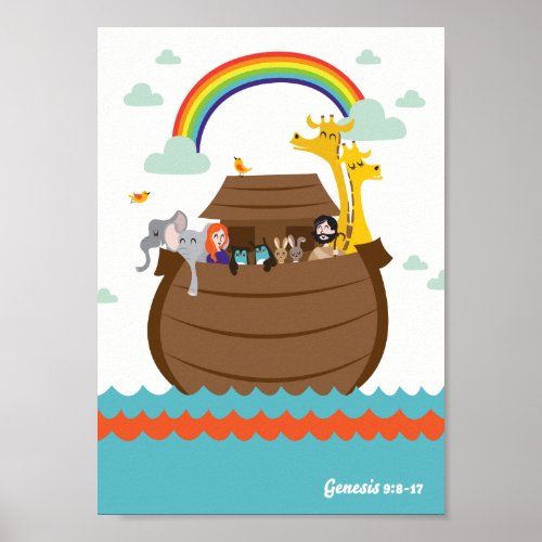 Happy Christian Kids Poster Bible Story Noahs Ark