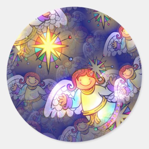 Happy Christmas Angel Art Classic Round Sticker