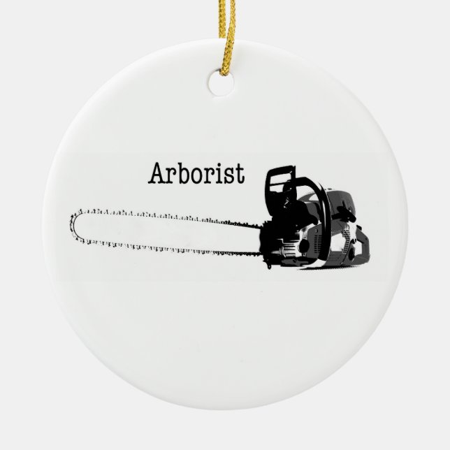 Happy Christmas Arborist Tree Surgeon chainsaw Ceramic Ornament (Front)