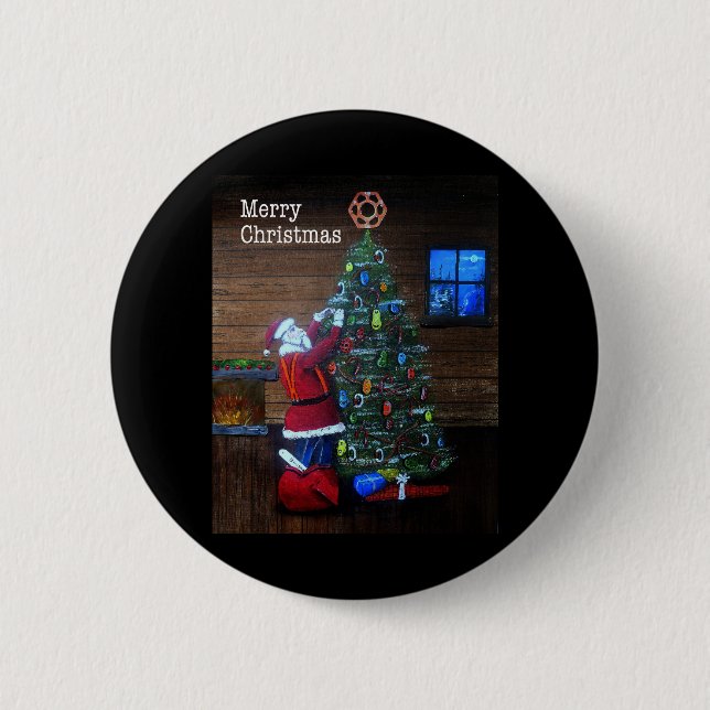 Happy Christmas Arborist Tree Surgeon Rigging Tree Button (Front)
