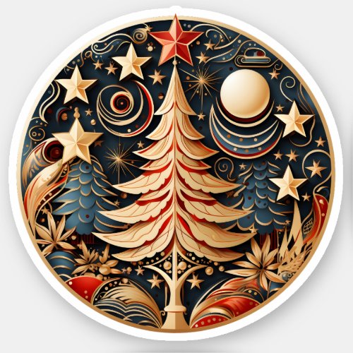 Happy Christmas Awesome Round Xmas Tree Decoration Sticker