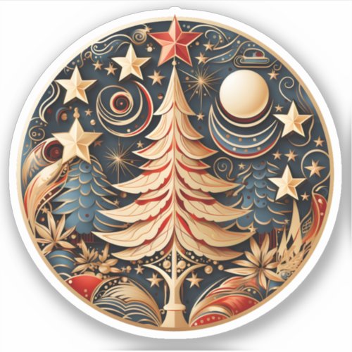 Happy Christmas Awesome Round Xmas Tree Decoration Sticker