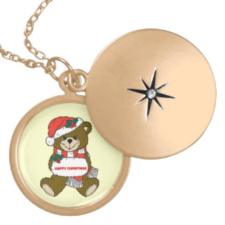 Happy Christmas Bear Gold Plated Necklace