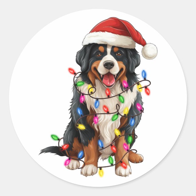 Happy Christmas Bernese Mountain Dog Santa Cheer Classic Round Sticker (Front)