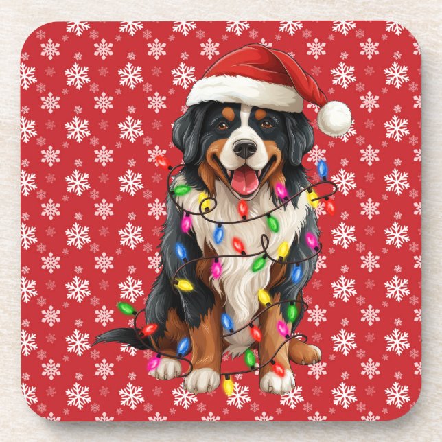Happy Christmas Bernese Mountain Dog Santa Hat Beverage Coaster (Front)
