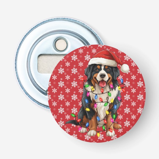 Happy Christmas Bernese Mountain Dog Santa Hat Bottle Opener (Front)