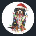 Happy Christmas Bernese Mountain Dog Santa Hat Classic Round Sticker<br><div class="desc">The "Happy Christmas Bernese Mountain Dog Santa Hat" design is a delightful blend of holiday cheer and canine charm. This heartwarming design showcases a lovable Bernese Mountain Dog adorned with a Santa hat, exuding pure joy and excitement for the festive season. With its merry expression and festive flair, this design...</div>
