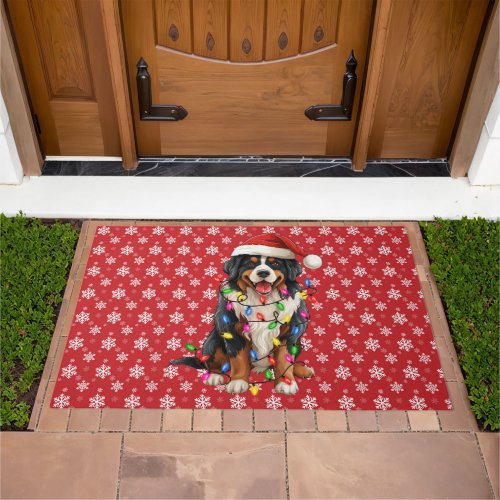 Happy Christmas Bernese Mountain Dog Santa Hat Doormat