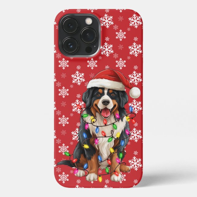 Happy Christmas Bernese Mountain Dog Santa Hat iPhone Case (Back)