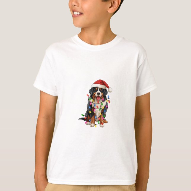 Happy Christmas Bernese Mountain Dog Santa Hat T-Shirt (Front)