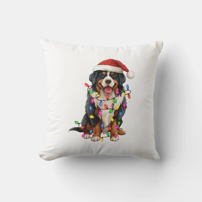 Happy Christmas Bernese Mountain Dog Santa Hat Throw Pillow (Front)