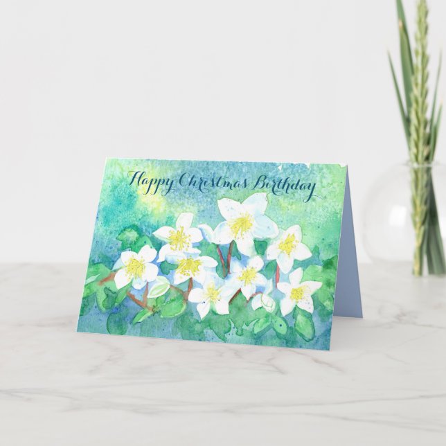 Happy Christmas Birthday Hellebore Flowers Card (Front)