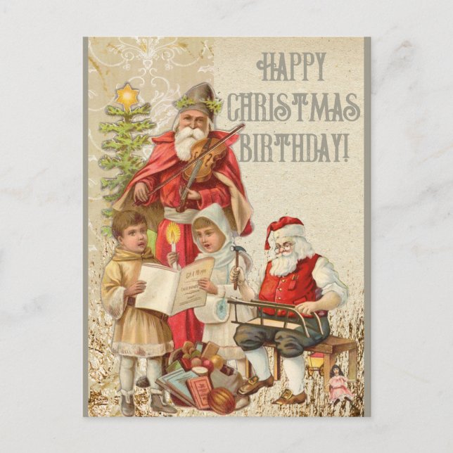 Happy Christmas Birthday Santa Claus | Postcard (Front)