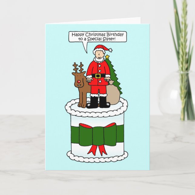 Happy Christmas Birthday to a Special Sister Card (Front)