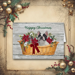 Happy Christmas Boston Terrier Dog in Basket Cards