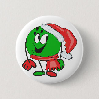 Happy christmas bowling ball wearing a santa cap pinback button