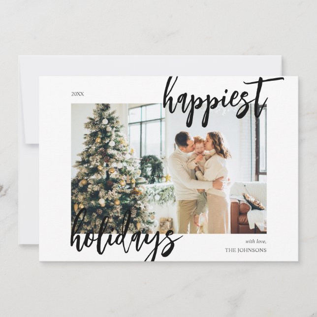 Happy Christmas Brush Script Photo Holiday Card (Front)