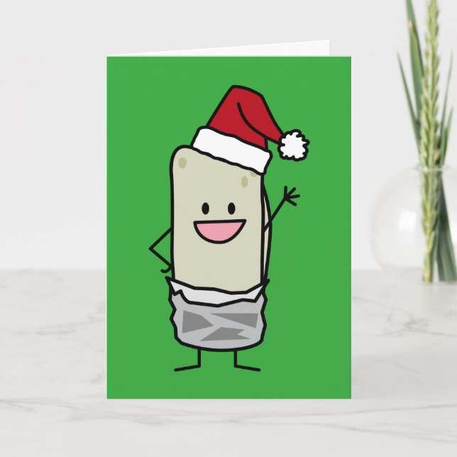 Happy Christmas Burrito Waving Hello Santa Hat Holiday Card (Front)