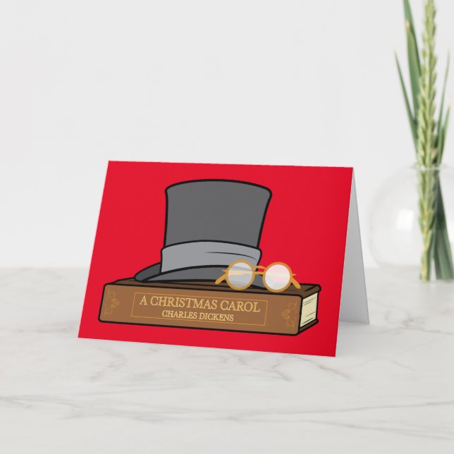 Happy Christmas Carol with Top Hat and Spectacles Holiday Card (Front)