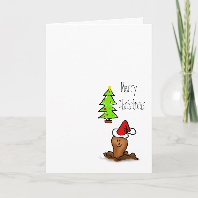 Happy Christmas cartoon worm front Christmas tree Holiday Card (Front)