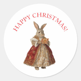 HAPPY CHRISTMAS CHRISTMAS BUNNY CLASSIC ROUND STICKER
