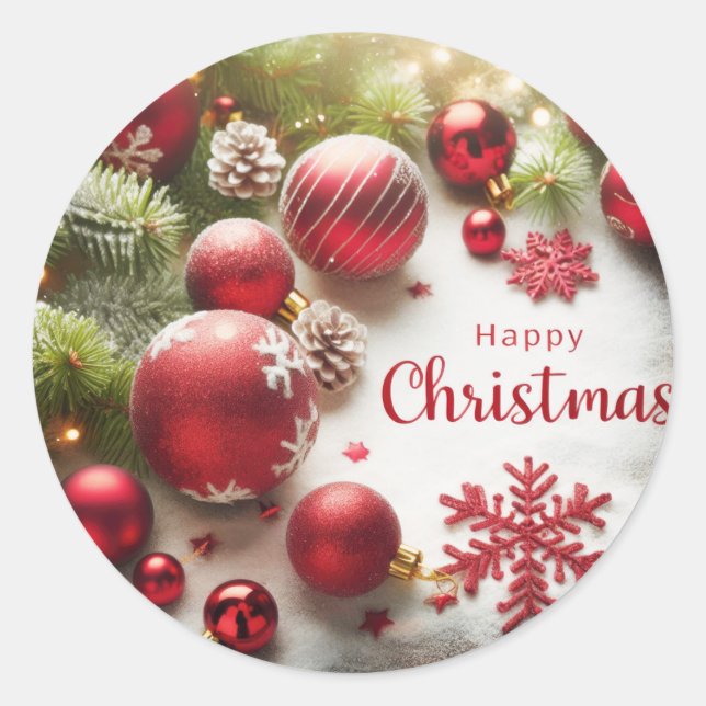 Happy Christmas Classic Round Sticker (Front)